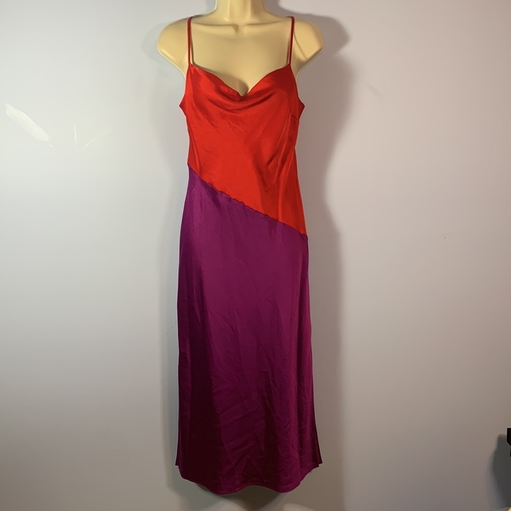 Express red purple satin slip dress cowl neck spaghetti strap diagonal size s